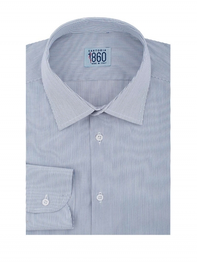Camicia Monza - popeline 100% cotone, fantasia rigata blu
