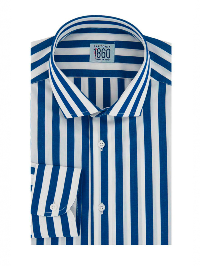 Camicia Piacenza – popeline 100% cotone, disegno bacchettato bianco e blu