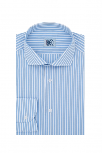 Camicia Reggio Emilia – popeline 100% puro cotone, fantasia rigata celeste