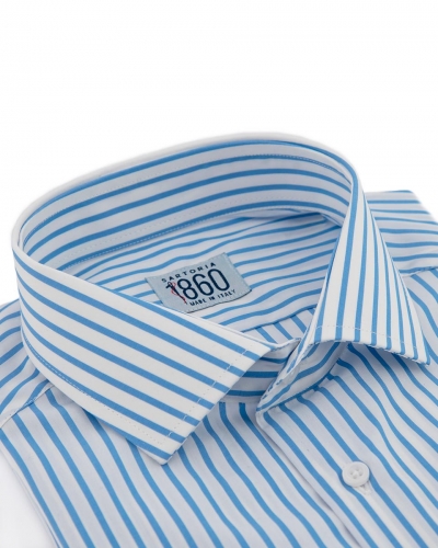 Camicia Assisi – popeline 100% cotone, fantasia rigata celeste