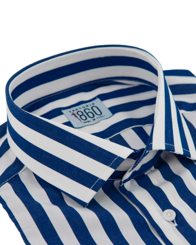 Camicia Piacenza – popeline 100% cotone, disegno bacchettato bianco e blu