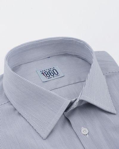 Camicia Monza - popeline 100% cotone, fantasia rigata blu