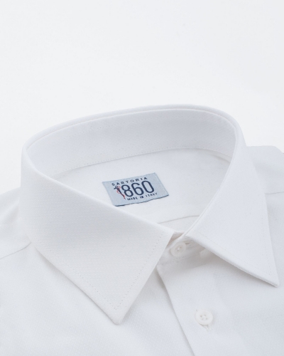 Camicia Pienza - 100% cotone, fantasia operata tono su tono bianco