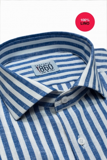 Camicia Capri - 100% lino bacchettato bianco e azzurro 