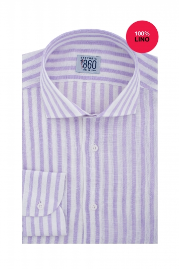 Camicia Provenza - 100% lino bacchettato bianco e lavanda 