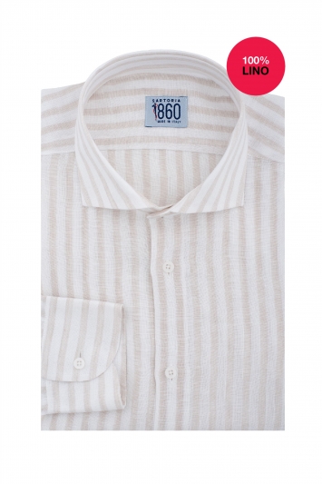 Camicia Valencia - 100% lino bacchettato bianco e beige