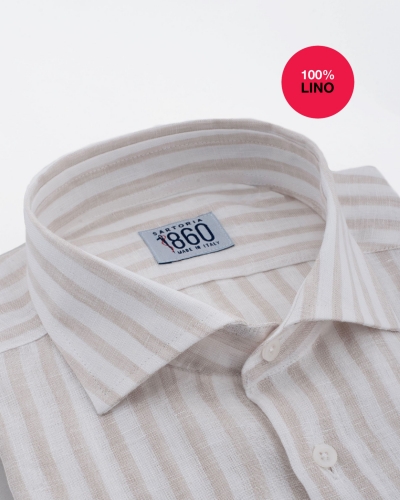 Camicia Valencia - 100% lino bacchettato bianco e beige