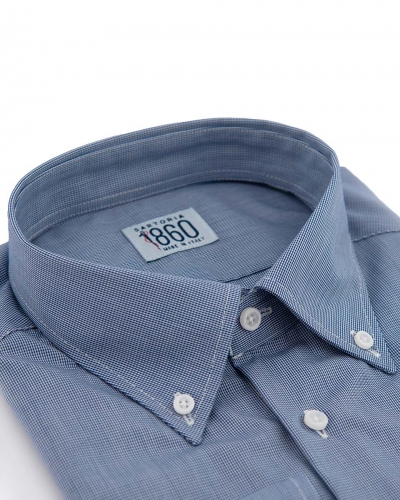 Camicia Sulmona- popeline 100% cotone, quadrettino azzurro