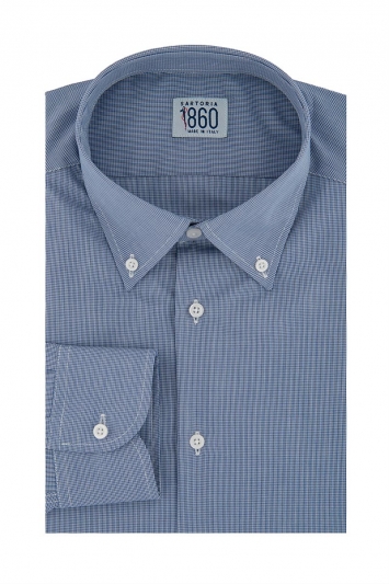 Camicia Sulmona- popeline 100% cotone, quadrettino azzurro