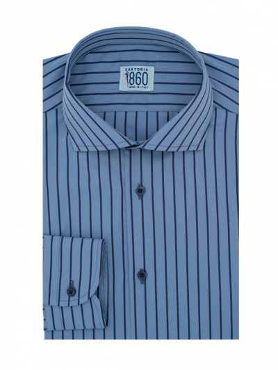 Camicia Belluno - popeline 100% puro cotone, fantasia rigata blu
