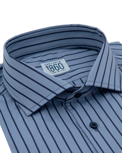 Camicia Belluno - popeline 100% puro cotone, fantasia rigata blu