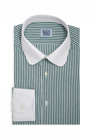 Camicia Venosa – popeline 100% cotone, disegno bacchettato verde
