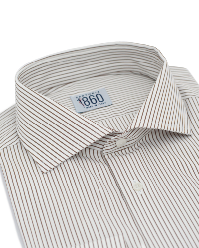 Camicia Scalea - popeline 100% puro cotone riga nocciola