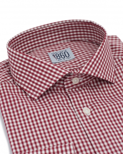 Camicia Lugano - popeline 100% puro cotone quadretto bordeaux