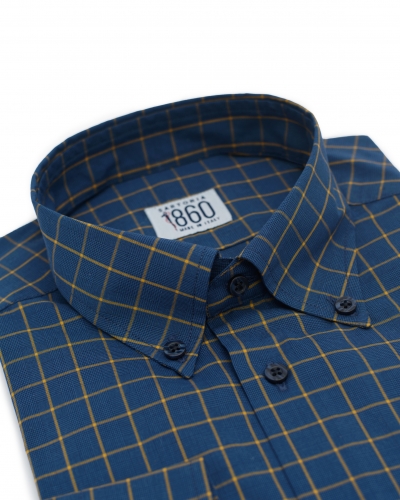 Camicia Roccaraso  - popeline doppio ritorto 100% puro cotone principe di galles blu e giallo