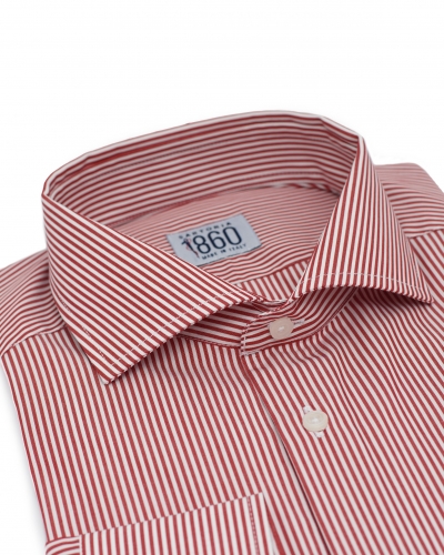 Camicia Lipari - popeline doppio ritorto 100% puro cotone bacchettato bianco e rosso