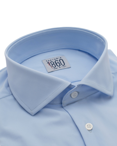 Camicia Lisbona - lycra no stiro tinta unita celeste 