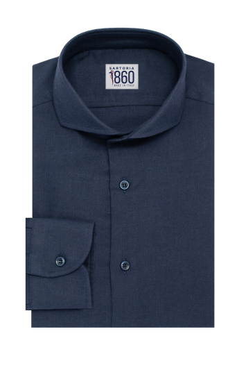 Camicia Livigno - flanella twill 100% puro cotone doppio ritorto tinta unita blu