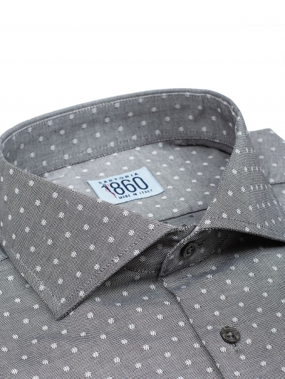 Camicia Manhattan - oxford 100% puro cotone, fondo grigio con fantasia pois