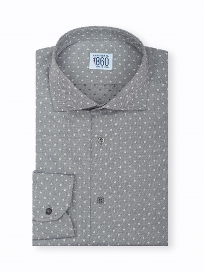 Camicia Manhattan - oxford 100% puro cotone, fondo grigio con fantasia pois