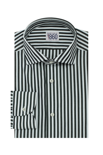 Camicia Oslo – popeline 100% puro cotone bacchettato bianco e nero