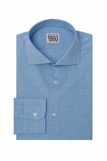 Camicia Lucca - 100% cotone, fantasia principe di Galles azzurro