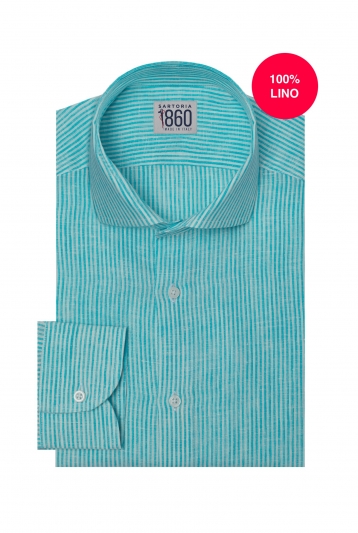 CAMICIA CORFU’ - 100% lino bastoncino bianco e tiffany