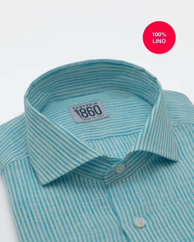 CAMICIA CORFU’ - 100% lino bastoncino bianco e tiffany