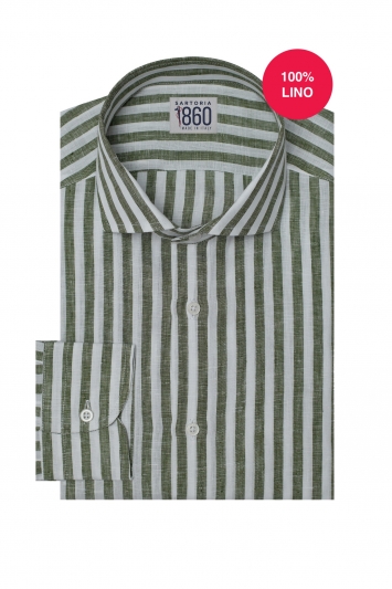 CAMICIA ISEO - 100% lino bacchettato bianco e verde