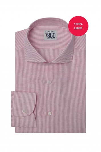 CAMICIA MARZAMEMI - 100% lino bastoncino bianco e rosa
