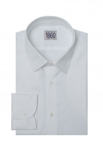 CAMICIA MONVISO - herringbone 100% puro cotone zig zag tinta unita bianco