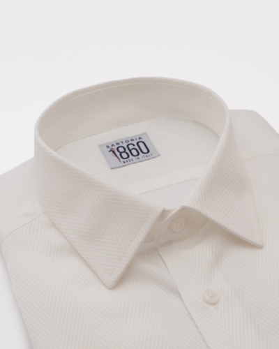 CAMICIA MONVISO - herringbone 100% puro cotone zig zag tinta unita bianco