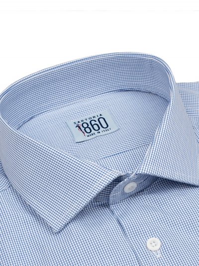 Camicia Vicenza - popeline 100% cotone, fantasia quadrettata bianco e blu