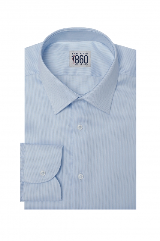 Camicia Marsiglia twill no stiro cotone comfort doppio ritorto bianco e celeste Antica sartoria Italiana Sartoria1860