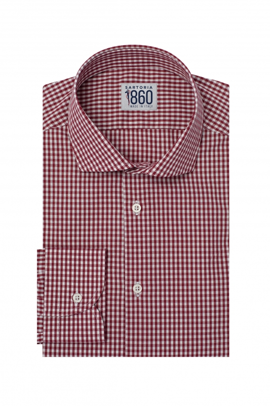 Camicia Lugano - popeline 100% puro cotone quadretto bordeaux