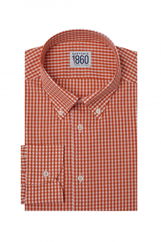 Camicia Ginevra - popeline 100% puro cotone quadretto arancione