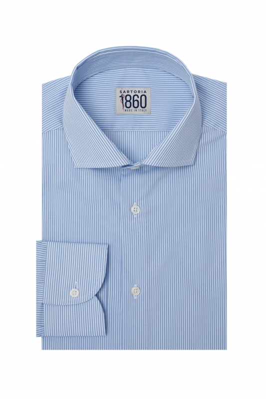 Camicia Vienna - popeline 100% puro cotone bacchettato bianco e celeste