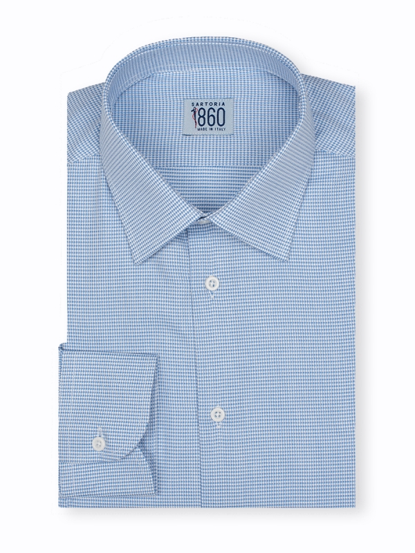 Camicia Aspen - 100% puro cotone, operata bianco e azzurro