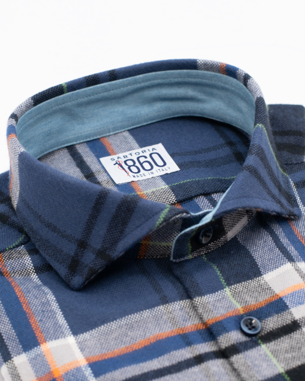 Camicia Boè – flanella 100% puro cotone doppio ritorto tartan blu