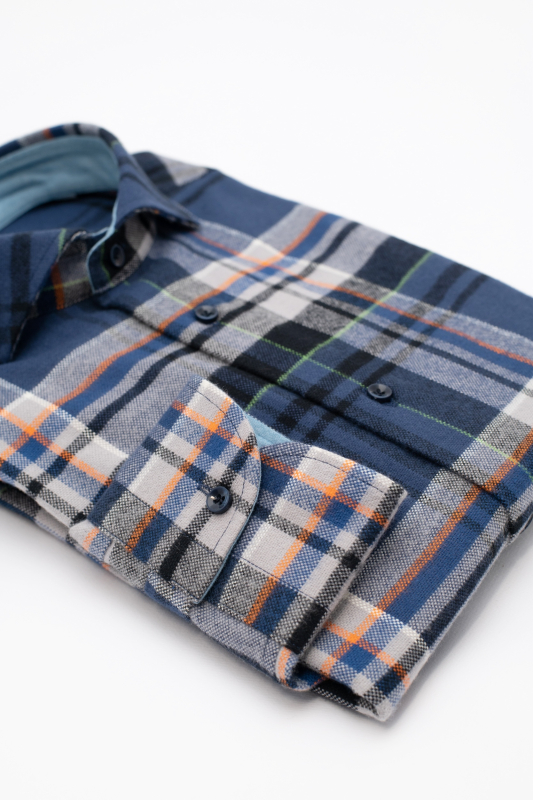 Camicia Boè – flanella 100% puro cotone doppio ritorto tartan blu