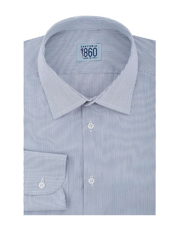 Camicia Monza - popeline 100% cotone, fantasia rigata blu