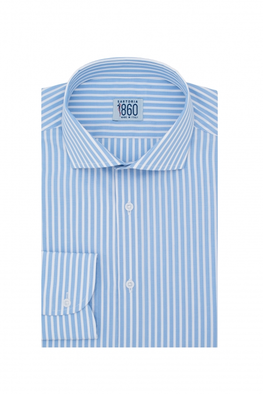 Camicia Reggio Emilia – popeline 100% puro cotone, fantasia rigata celeste