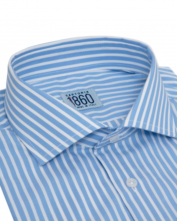 Camicia Reggio Emilia – popeline 100% puro cotone, fantasia rigata celeste