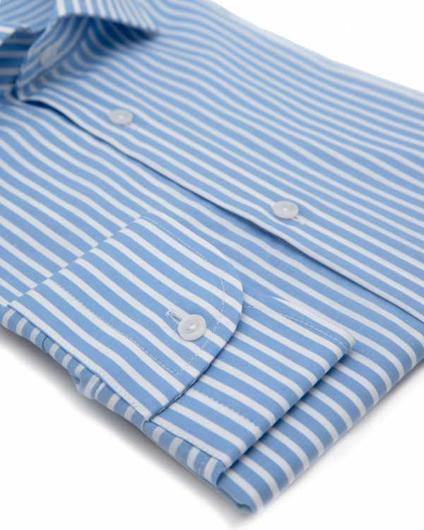 Camicia Reggio Emilia – popeline 100% puro cotone, fantasia rigata celeste