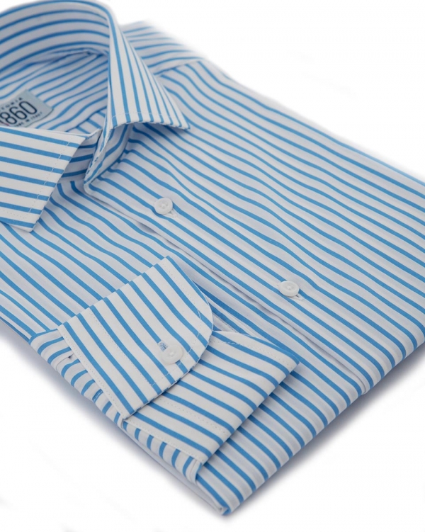 Camicia Assisi – popeline 100% cotone, fantasia rigata celeste