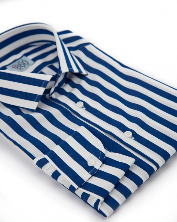 Camicia Piacenza – popeline 100% cotone, disegno bacchettato bianco e blu