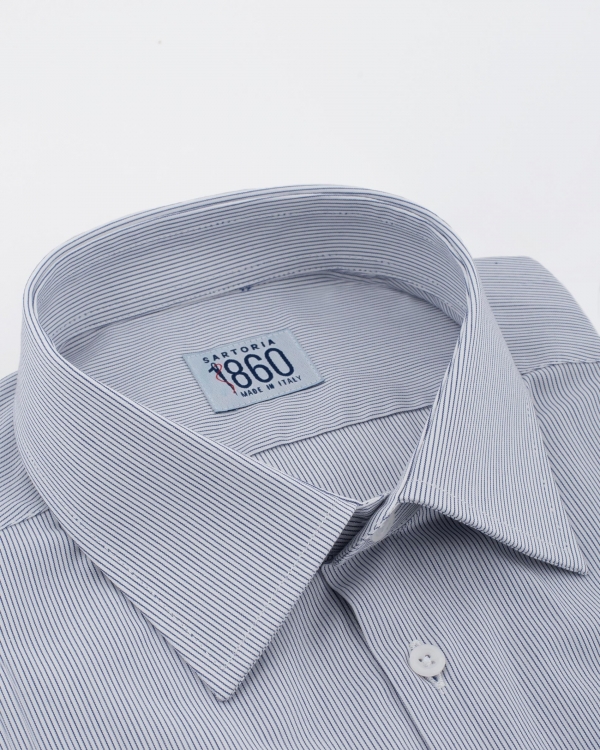 Camicia Monza - popeline 100% cotone, fantasia rigata blu