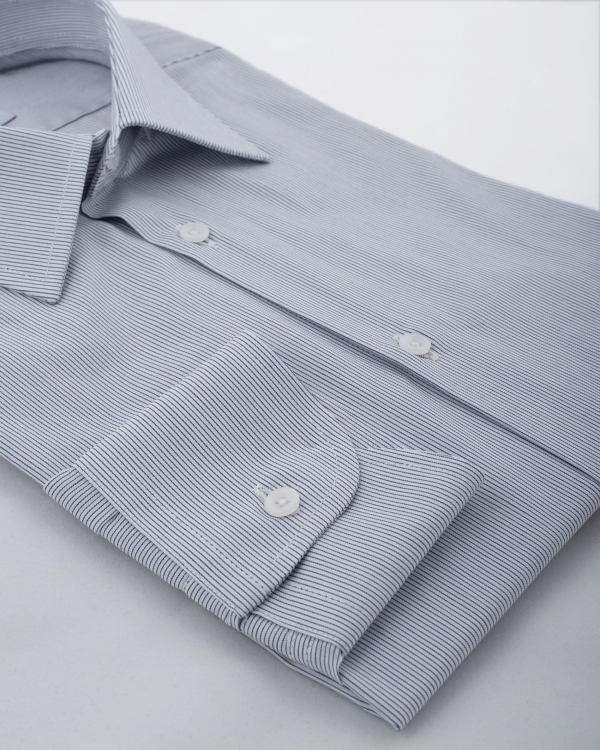 Camicia Monza - popeline 100% cotone, fantasia rigata blu