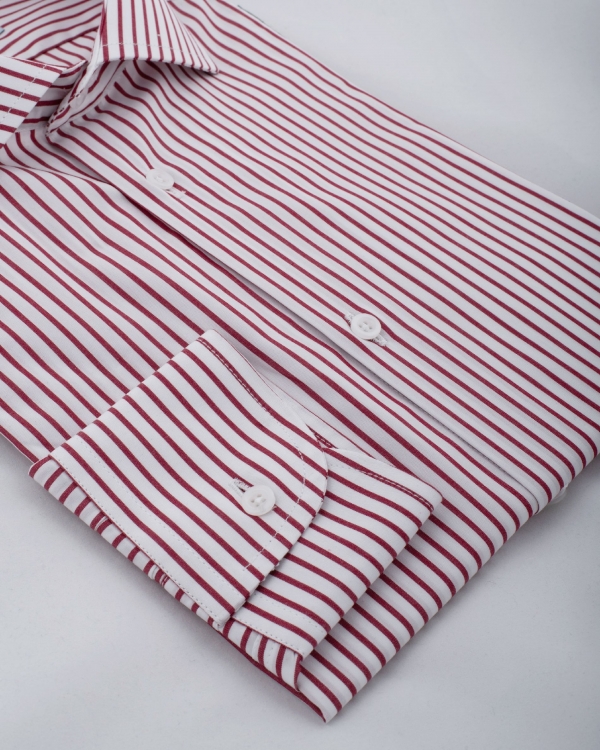 Camicia Etna - popeline 100% cotone, fantasia rigata rosso bordeaux e bianco