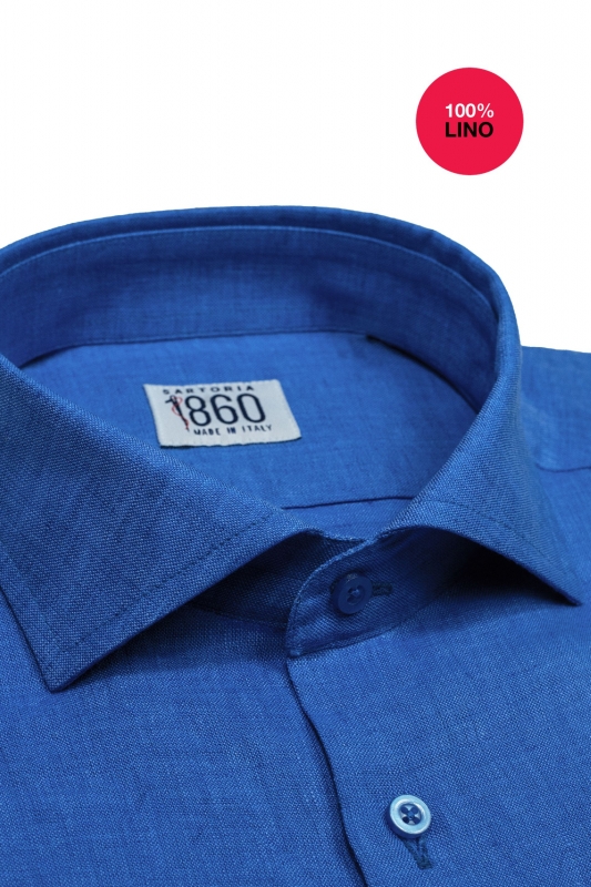 Camicia Milano Marittima -  100% lino blu royal 
